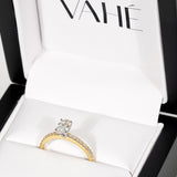 ADALET | Pavé Solitaire Oval Shape Diamond Ring in Yellow & White Gold