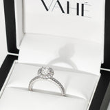 AVA | French Pavé Halo Round Brilliant Diamond Ring in White Gold