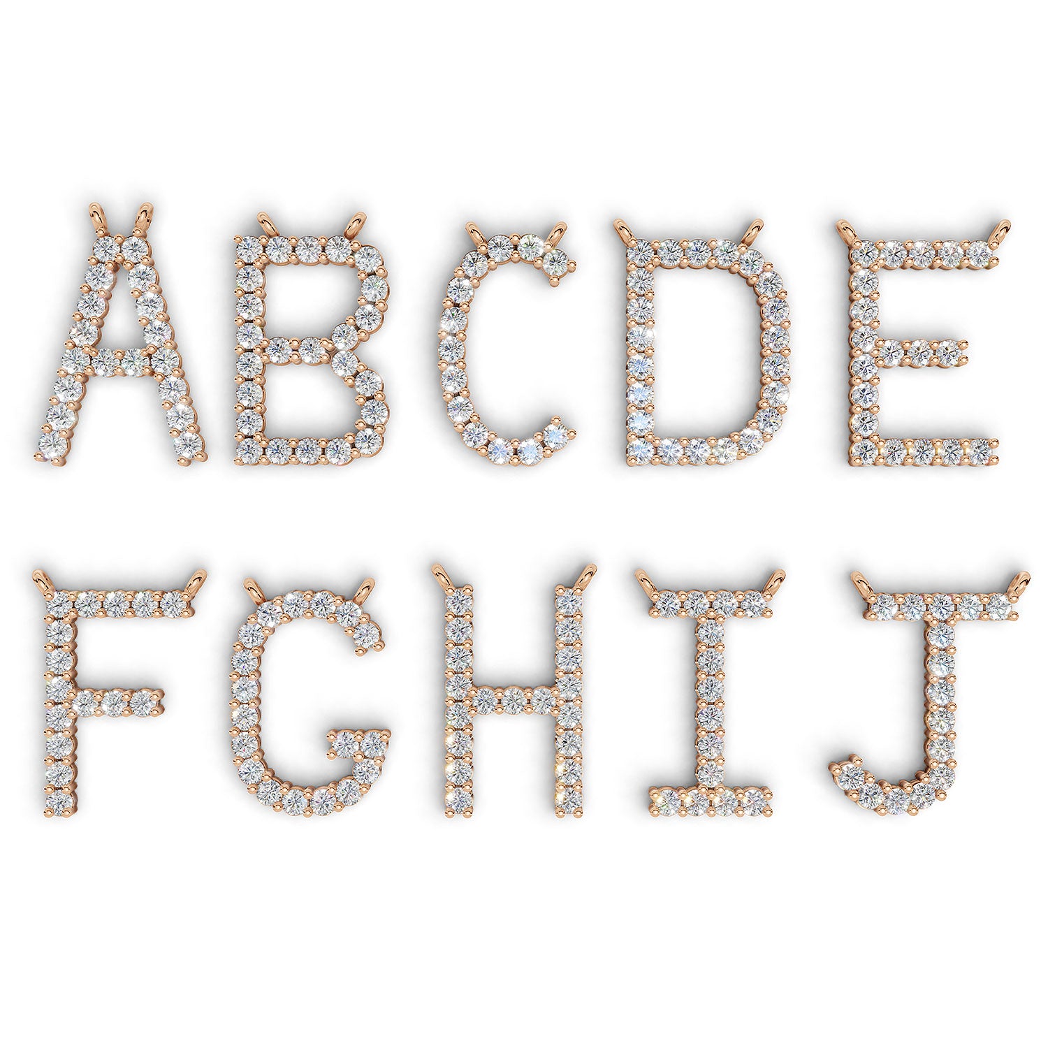 PENELOPE diamond initial pendants, letters A to J, rose gold (available A–Z)