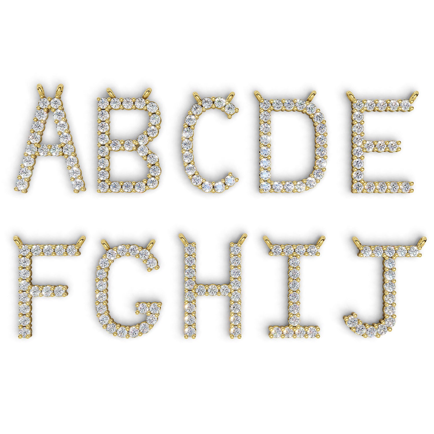 PENELOPE diamond initial pendants, letters A to J, yellow gold (available A–Z)