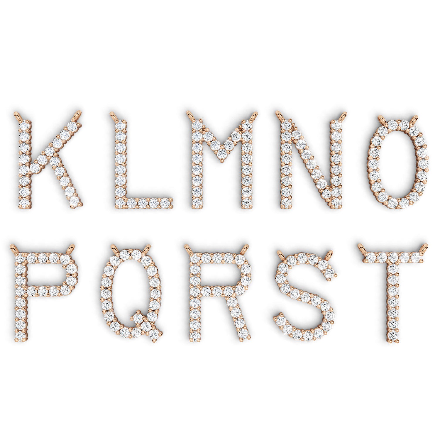 PENELOPE diamond initial pendants, letters K to T, rose gold (available A–Z)