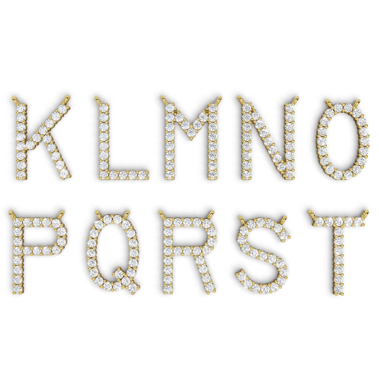 PENELOPE diamond initial pendants, letters K to T, yellow gold (available A–Z)