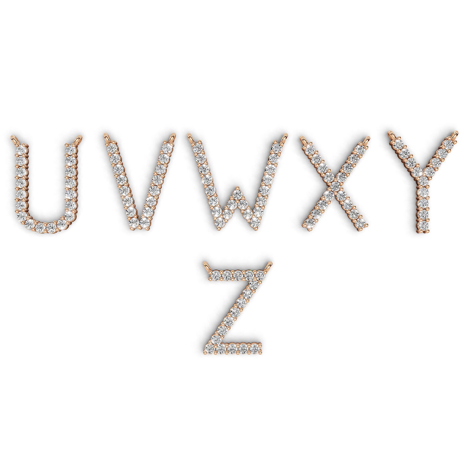 PENELOPE diamond initial pendants, letters U to Z, rose gold (available A–Z)