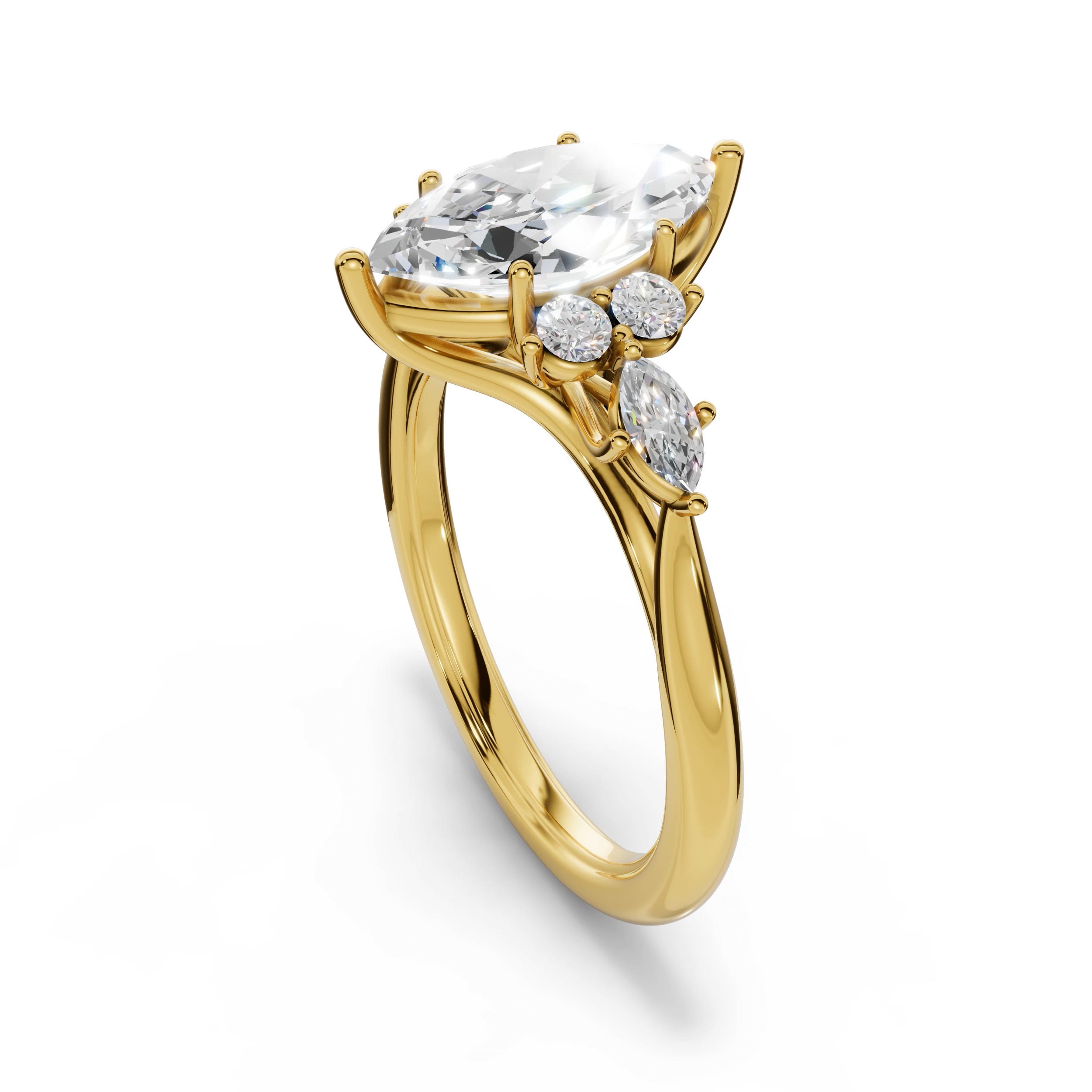 ARWEN | Seven Stone Marquise & Round Diamond Ring in Yellow Gold – video