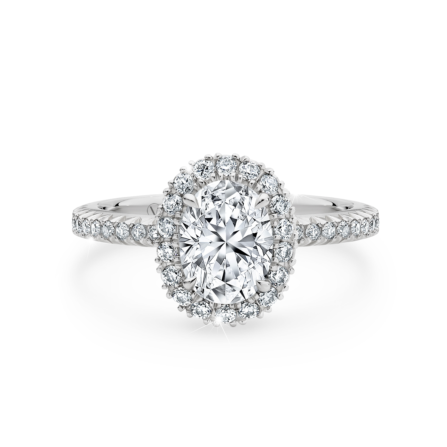 Halo shaped clearance engagement ring